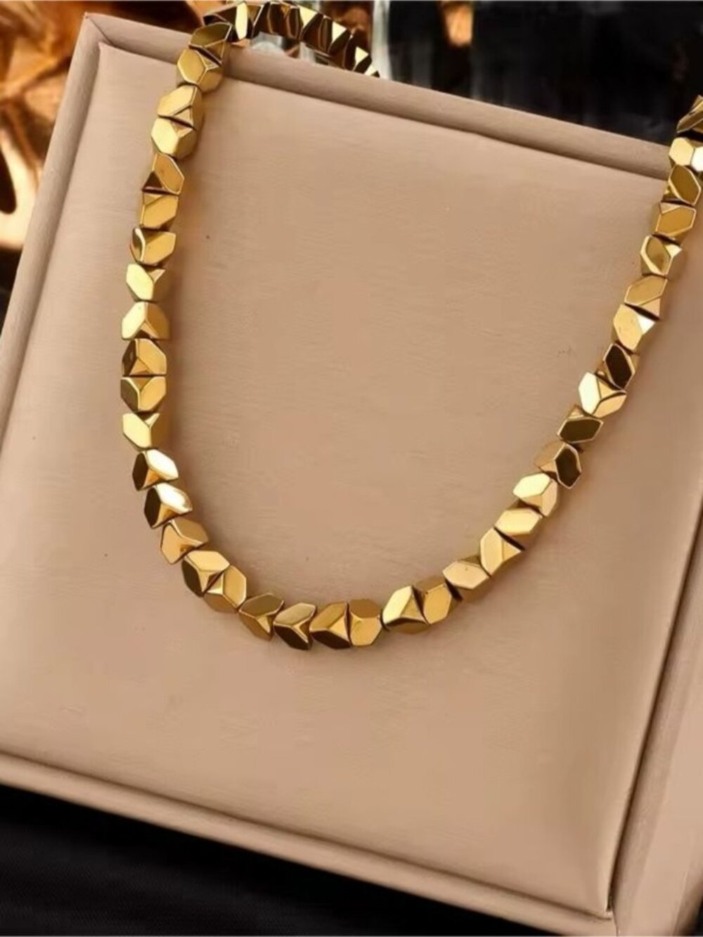 Gold Tone Faceted Beaded Necklace Quiet Luxury Style